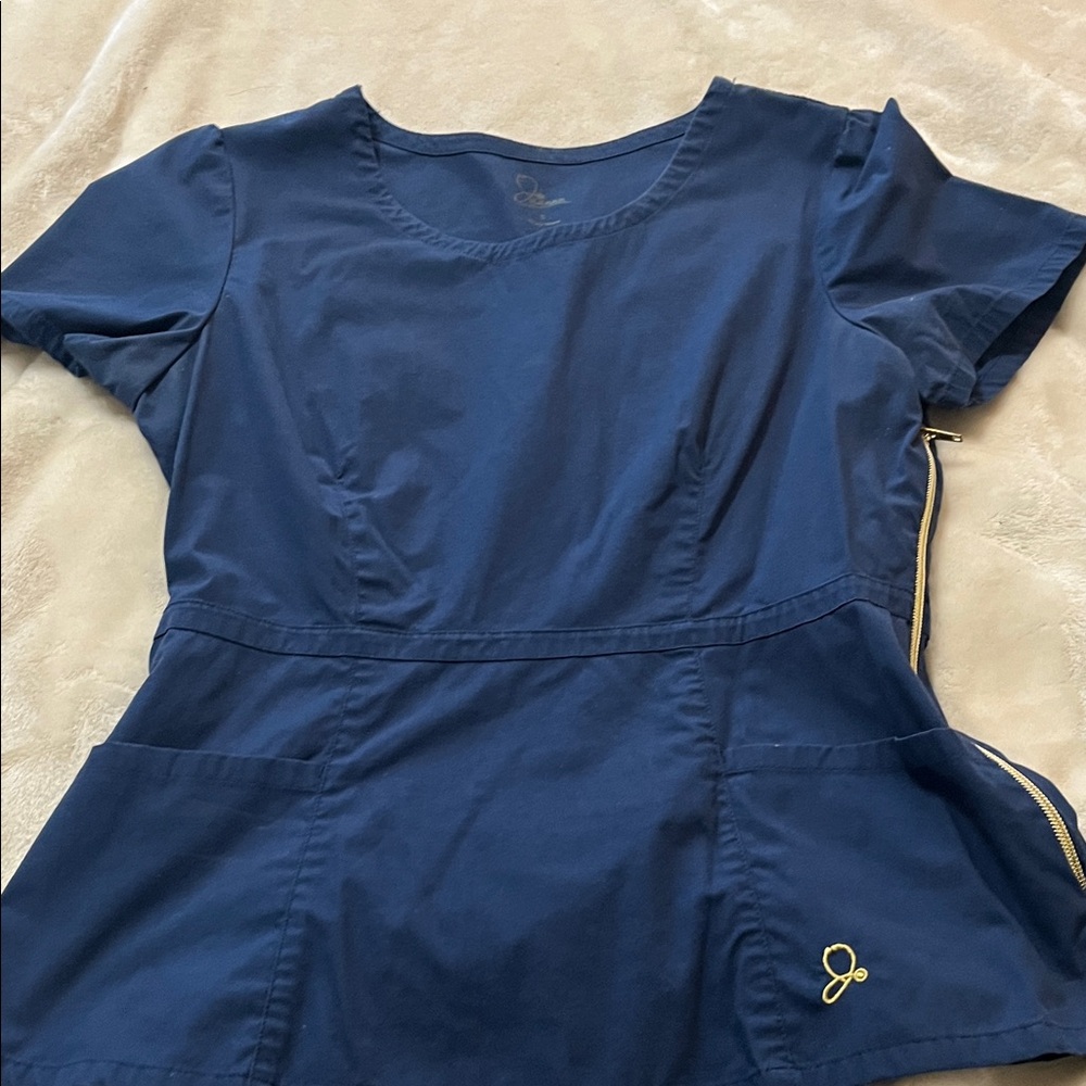 Jaanuu Navy Blue Short Sleeve Scrub Top